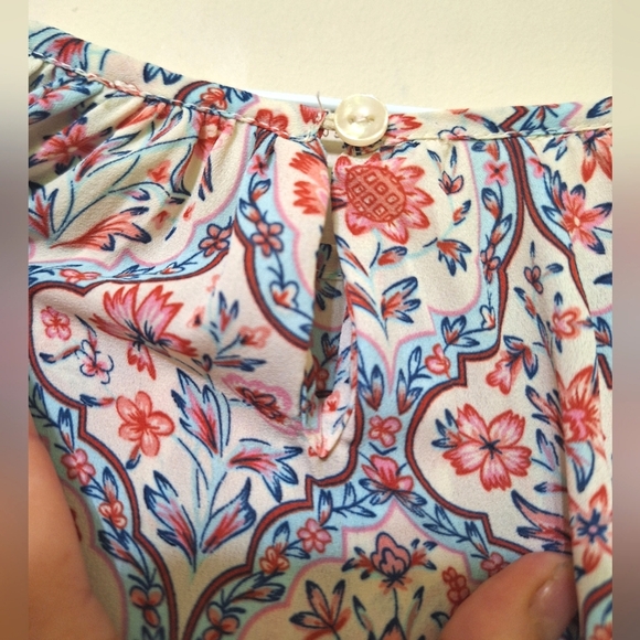 Joie Medium baroque boho floral cream pink blue balloon sleeve smocked blouse - Picture 8 of 9